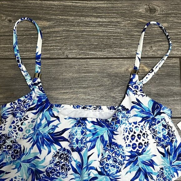 NWT $54 24th & Ocean Women's Small Pina Party Tiered Tankini Swim Top Turquoise - Picture 5 of 16